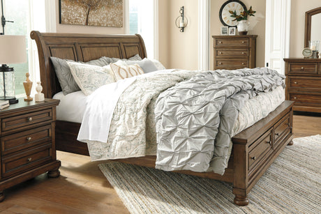 BELTON Light Brown Platform Storage Sleigh Bed