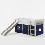 BENTON White 44" Height Twin Loft Bed with Slide & Blue Tent