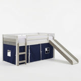 BENTON White 44" Height Twin Loft Bed with Slide & Blue Tent