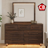 BERKLEY Walnut 65" Wide Dresser & Mirror with LED Lights