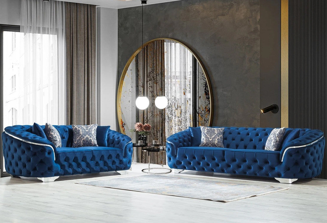 BETHANY Blue Velvet Sofa & Loveseat