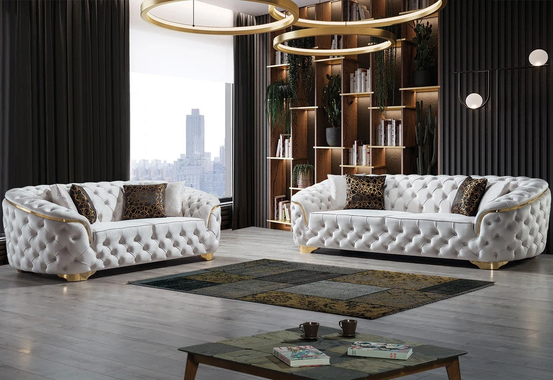 BETHANY Cream Velvet Sofa & Loveseat