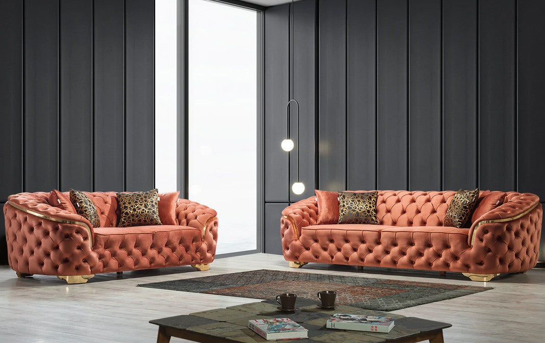 BETHANY Orange Velvet Sofa & Loveseat