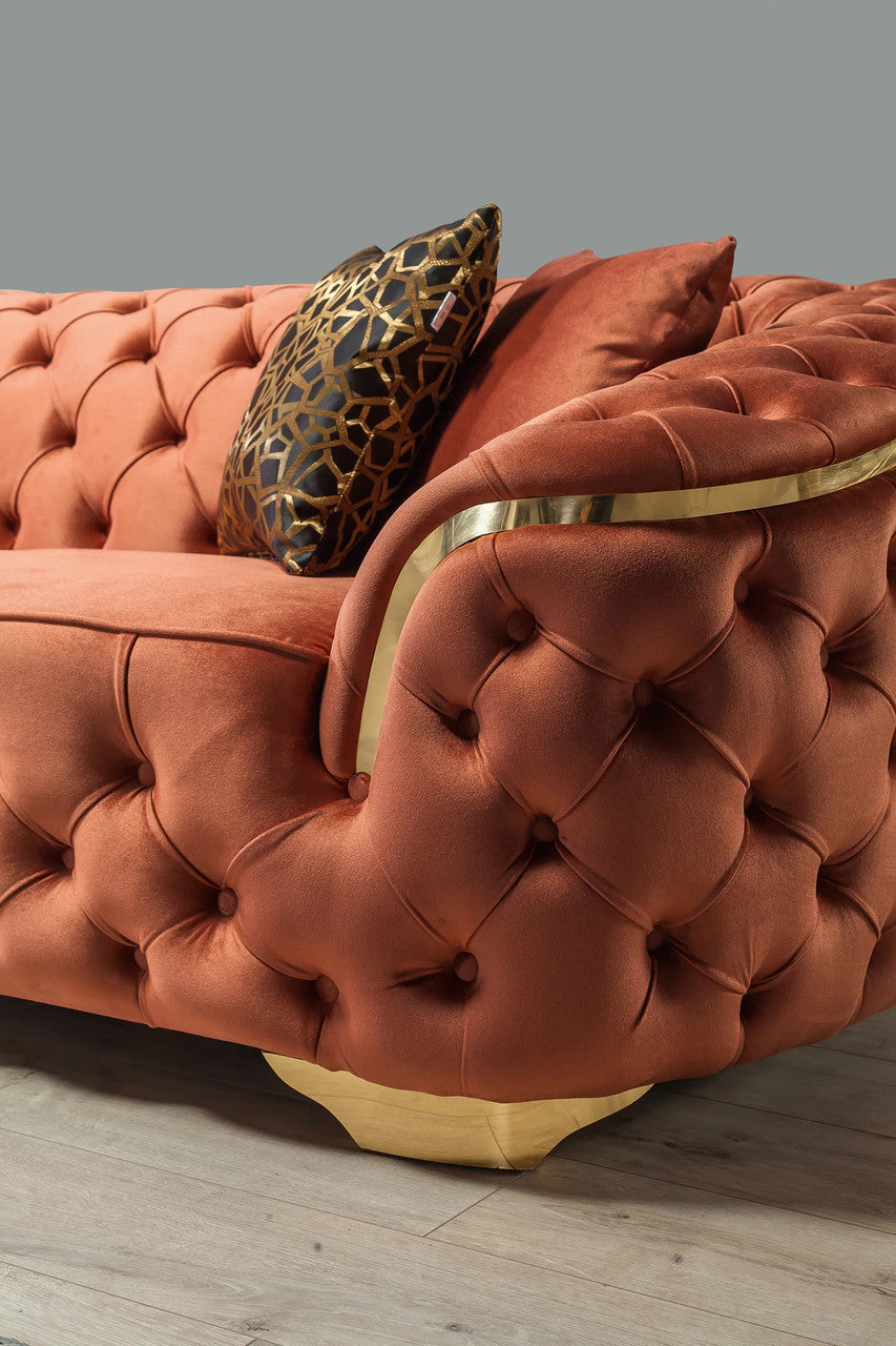BETHANY Orange Velvet Sofa & Loveseat