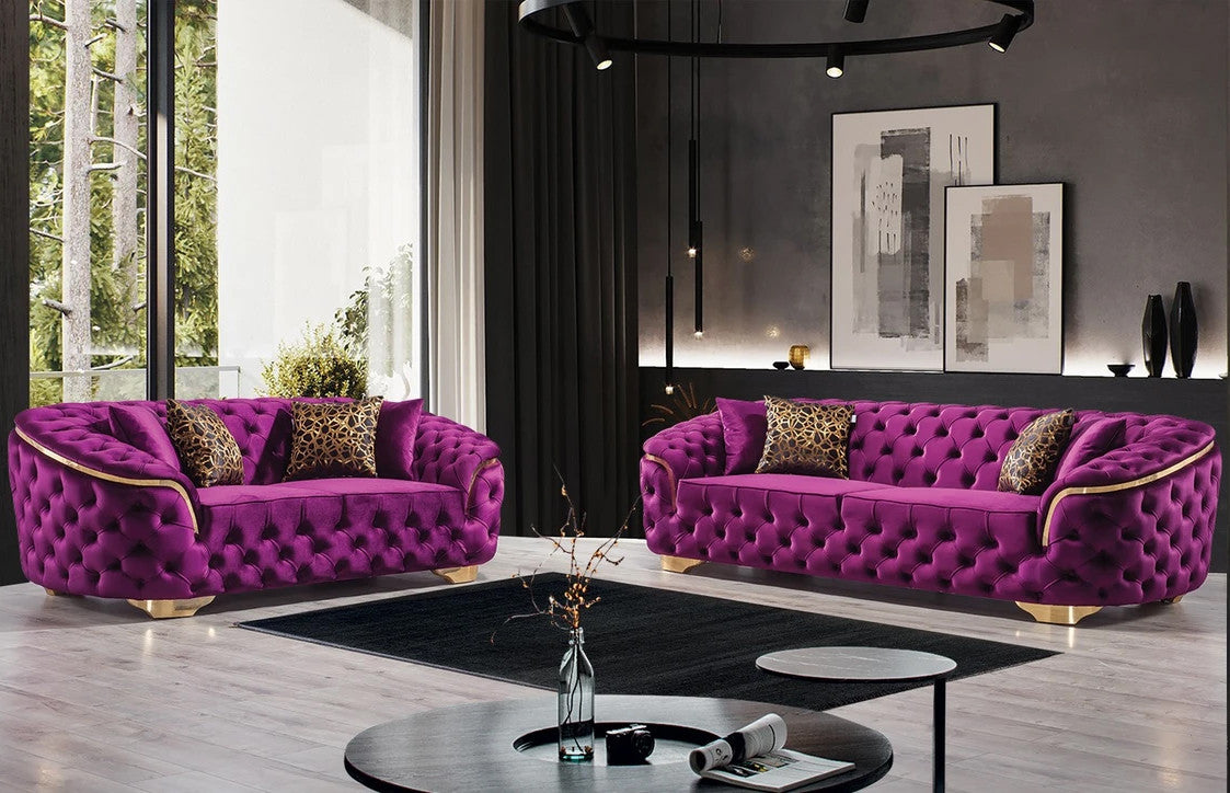 BETHANY Purple Velvet Sofa & Loveseat