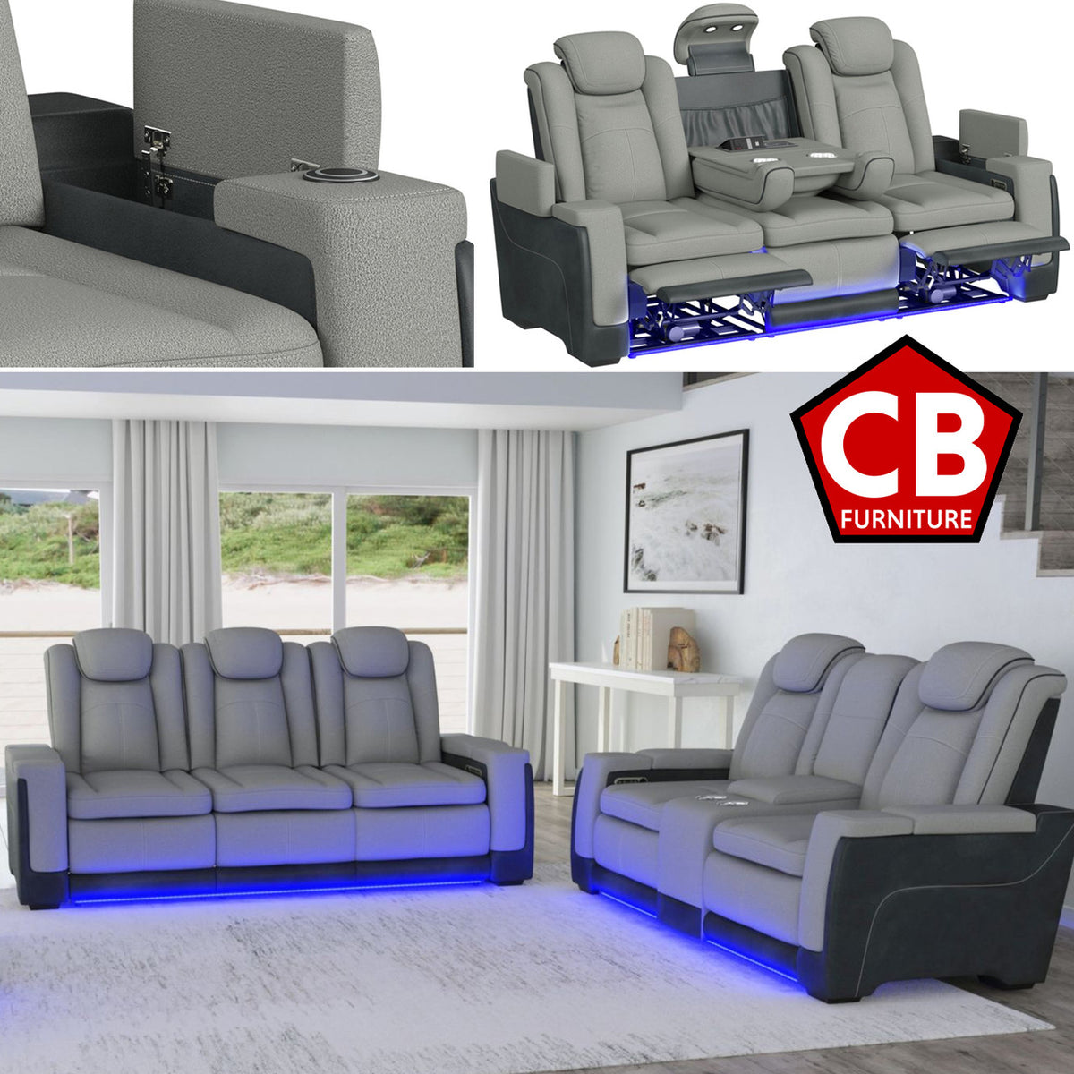 BIGBEND Gray 88"Wide  Power Reclining Sofa
