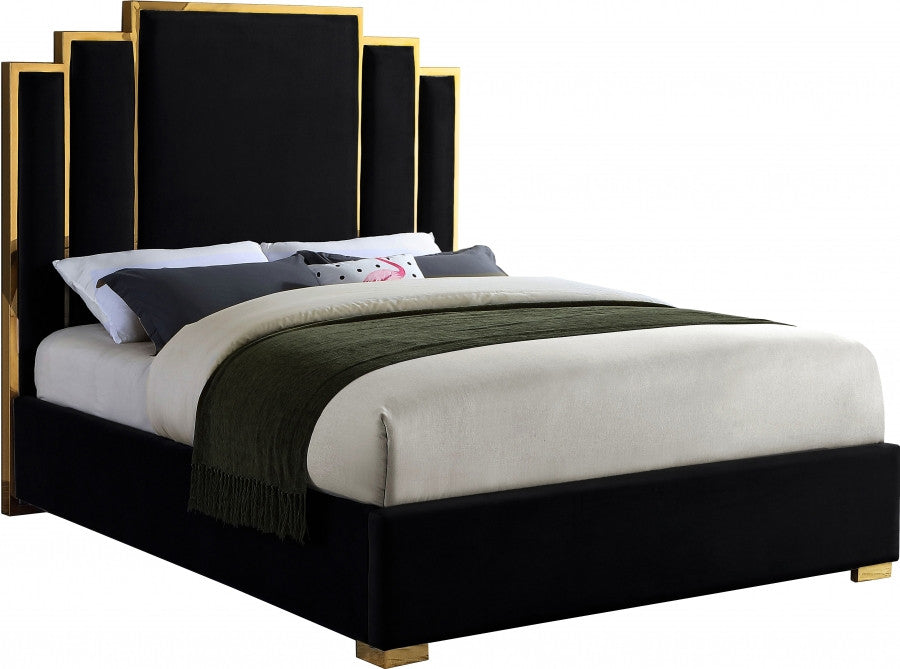 BILBAO Black & Gold Velvet Bed