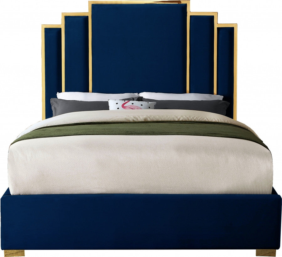 BILBAO Blue & Gold Velvet Bed