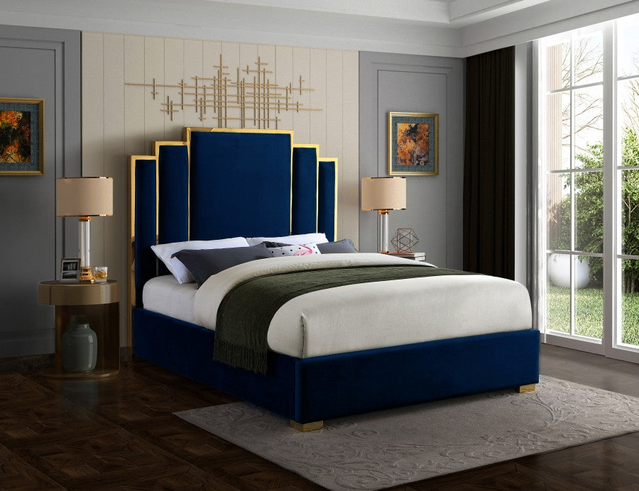 BILBAO Blue & Gold Velvet Bed