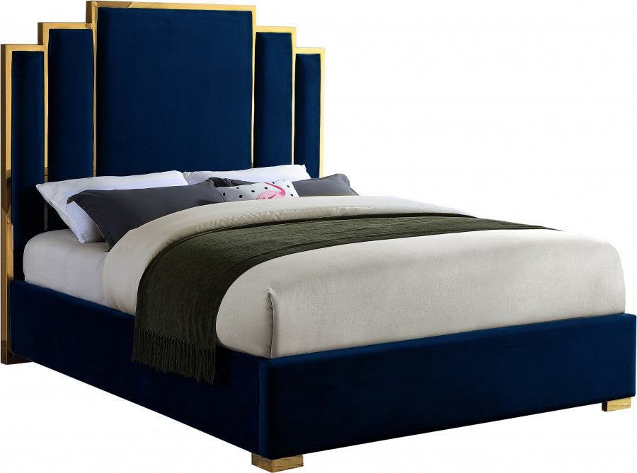 BILBAO Blue & Gold Velvet Bed