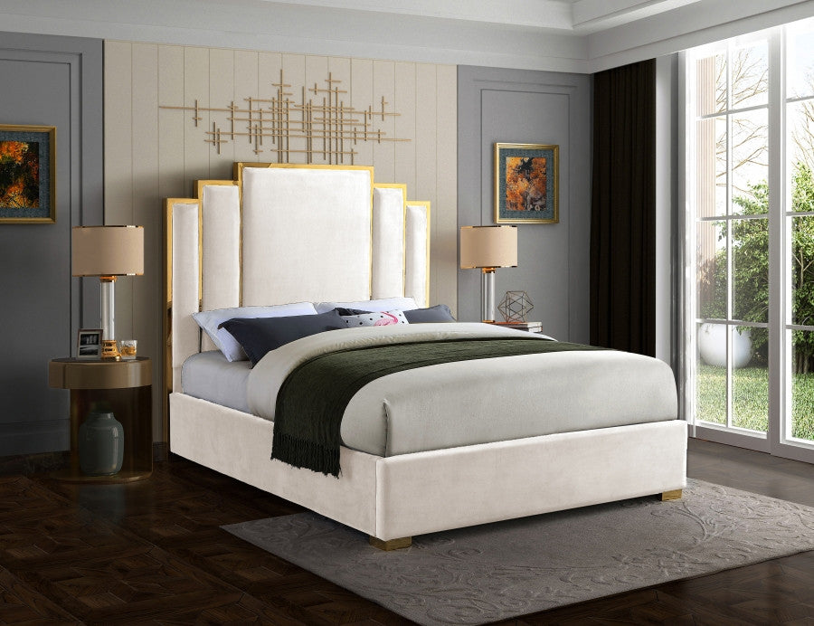 BILBAO Cream & Gold Velvet Bed