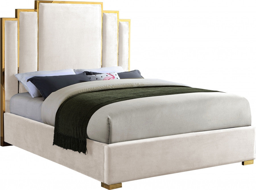 BILBAO Cream & Gold Velvet Bed