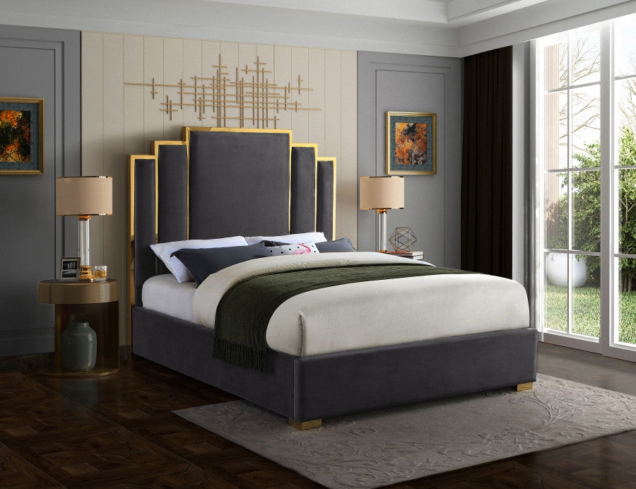 BILBAO Gray & Gold Velvet Bed