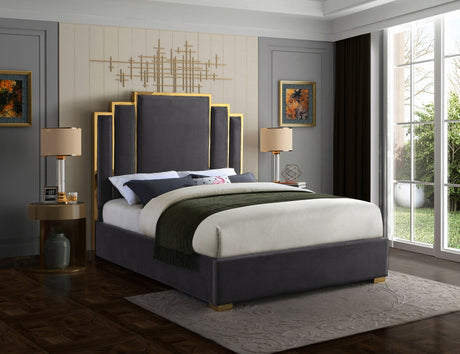 BILBAO Gray & Gold Velvet Bed