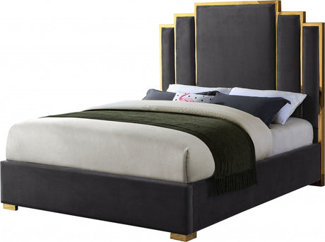 BILBAO Gray & Gold Velvet Bed
