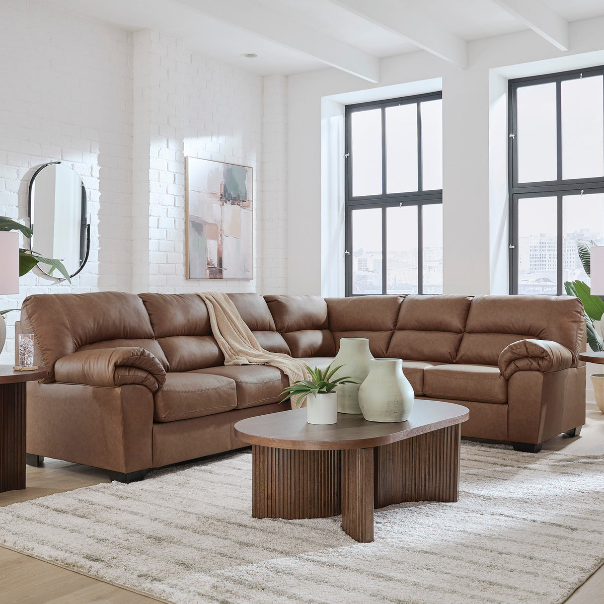 BLADEN Caramel Microsuede 119" x 92" Sectional