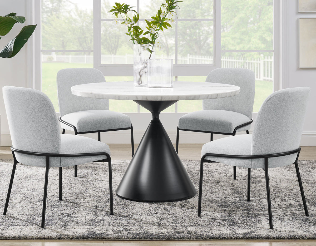 BLASE White Marble & Gray Fabric 5 Piece Dining Set