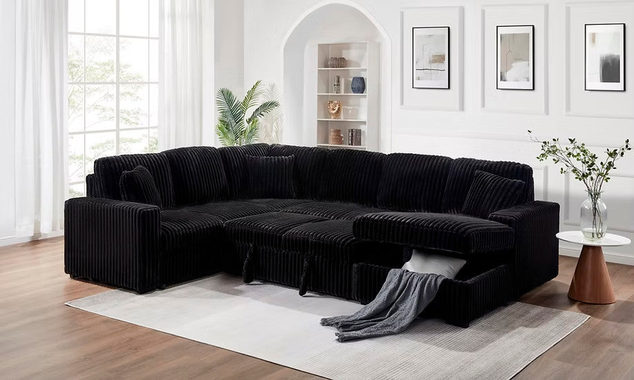 BLEMSEE Black 122" Wide Sleeper Sectional