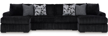 BOCELLI Black Corduroy 151" Wide x 65" Depth Oversized Double-Chaise Sectional