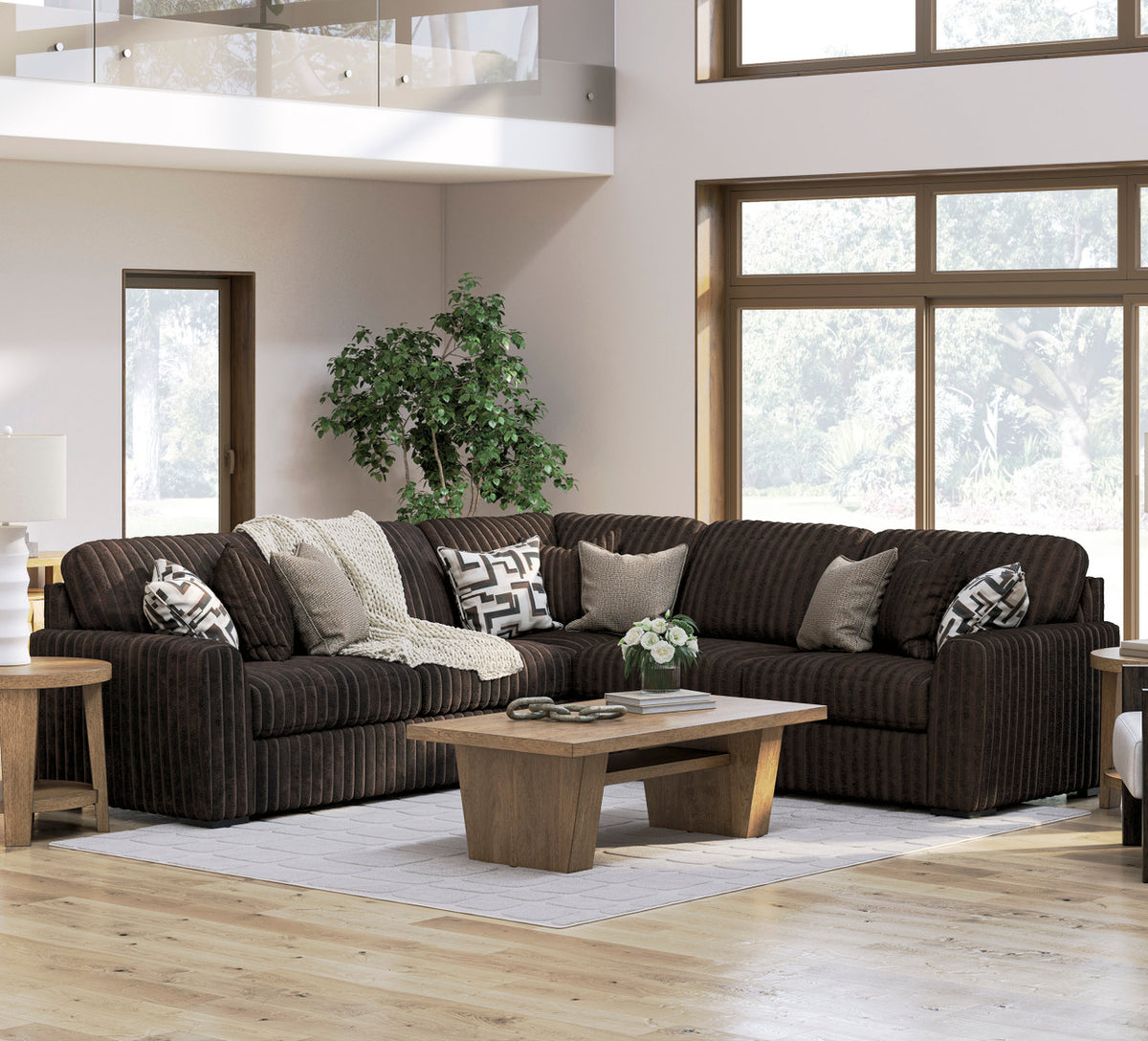 BOCELLI Chocolate Corduroy 121" Wide x 121" Depth Oversized Sectional