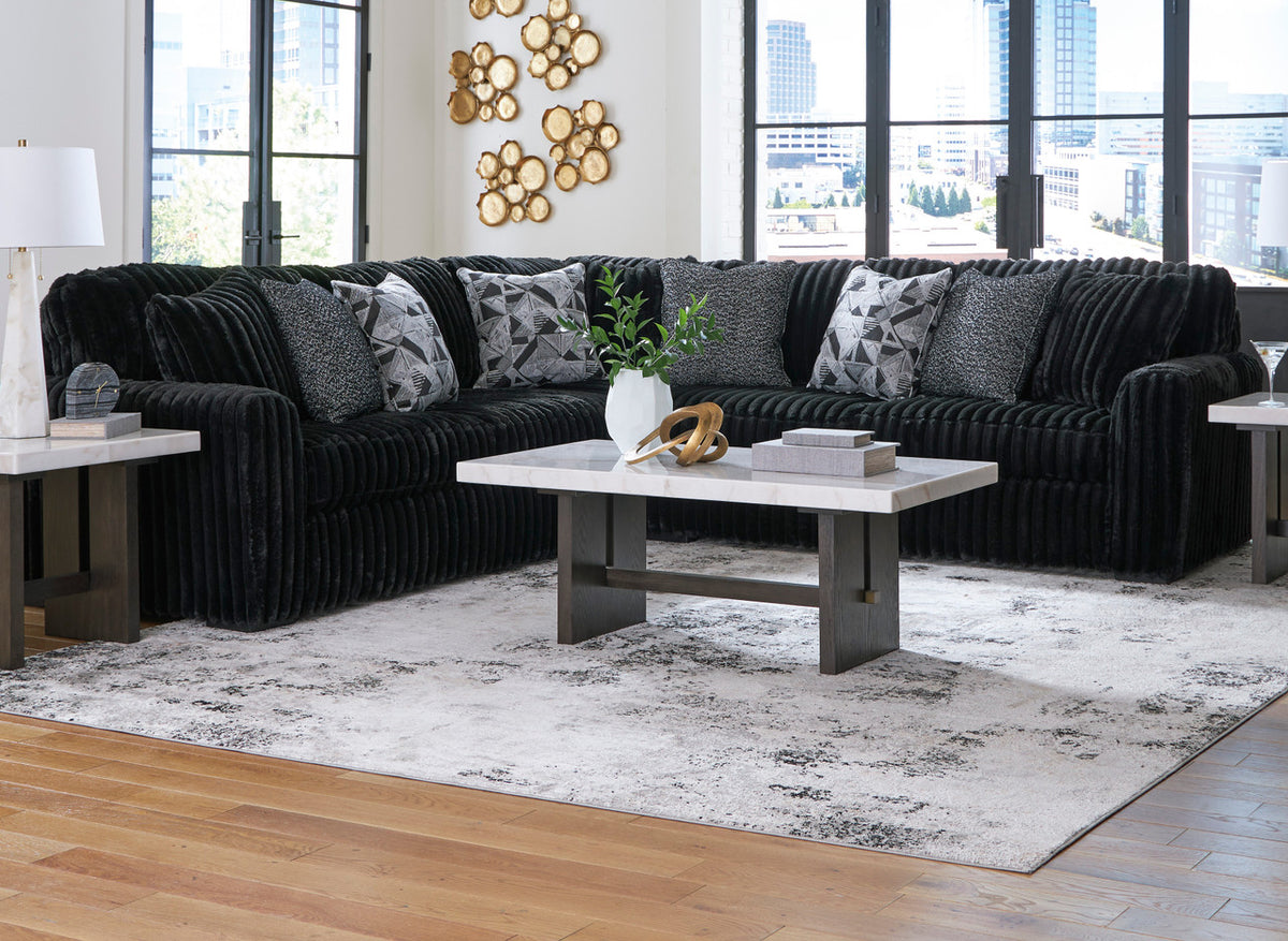 BOCELLI Black Corduroy 121" Wide x 121" Depth Oversized Sectional