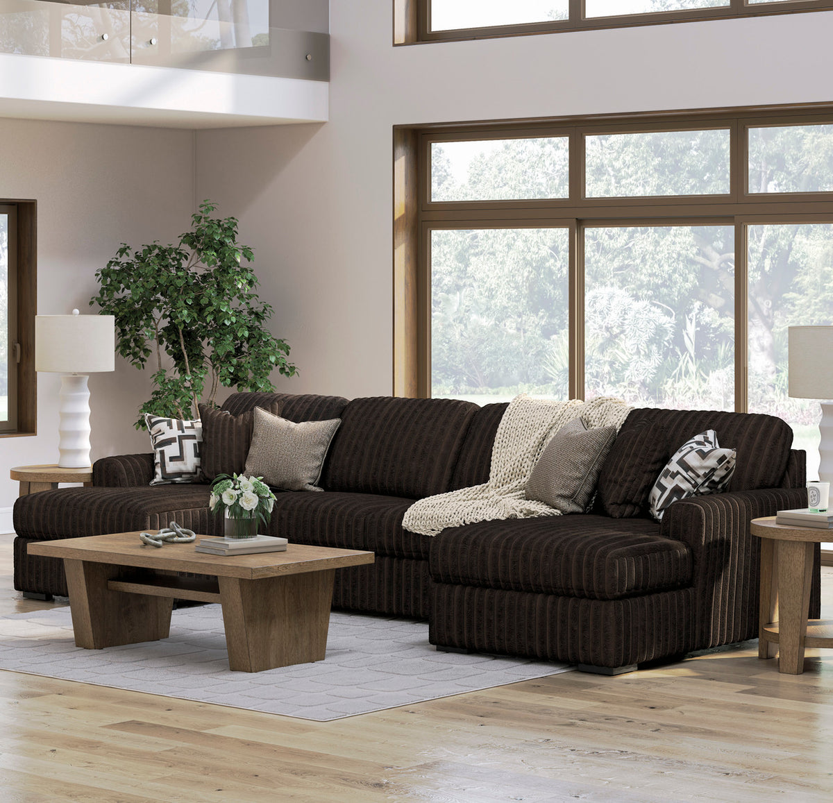 BOCELLI Chocolate Corduroy 151" Wide x 65" Depth Oversized Double-Chaise Sectional