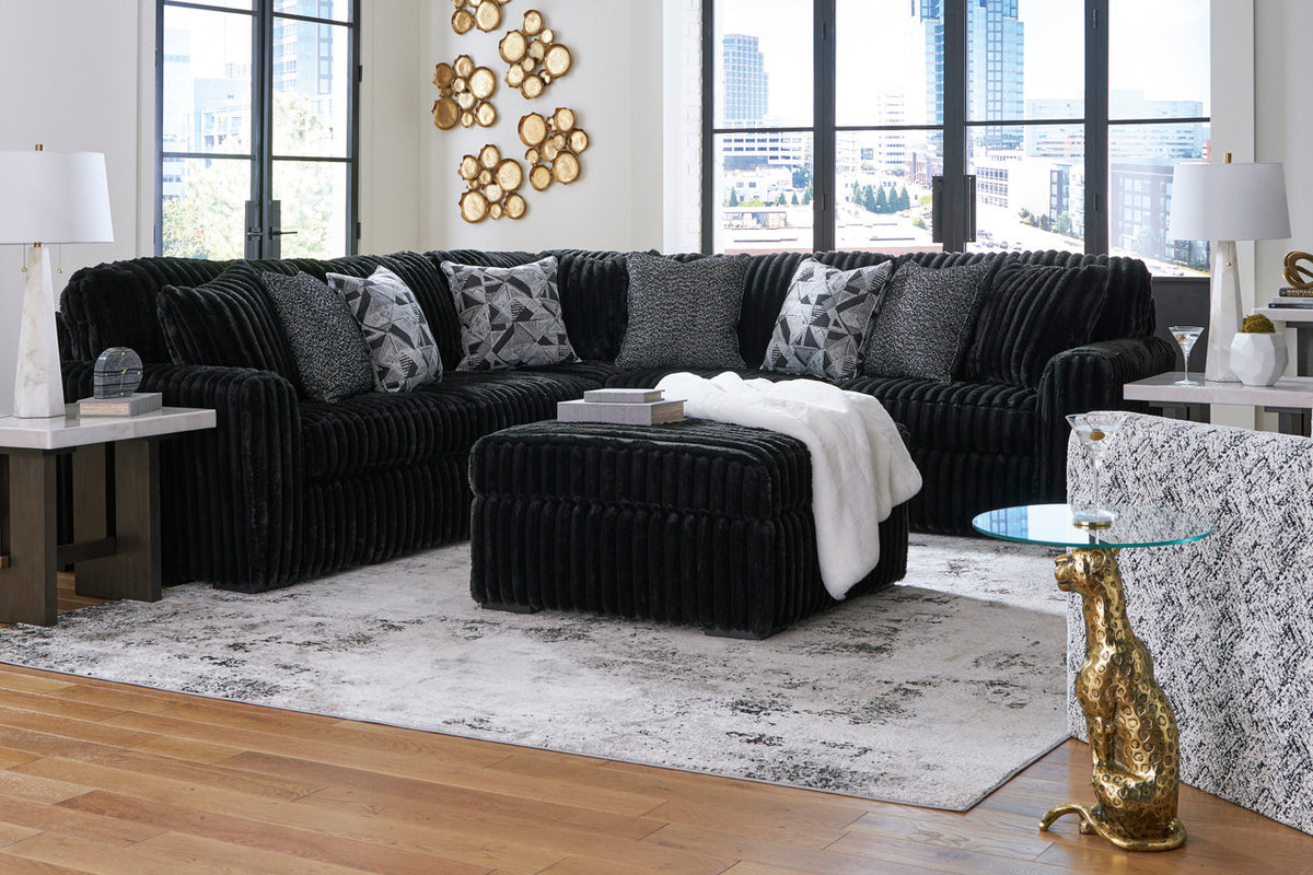 BOCELLI Black Corduroy 121" Wide x 121" Depth Oversized Sectional