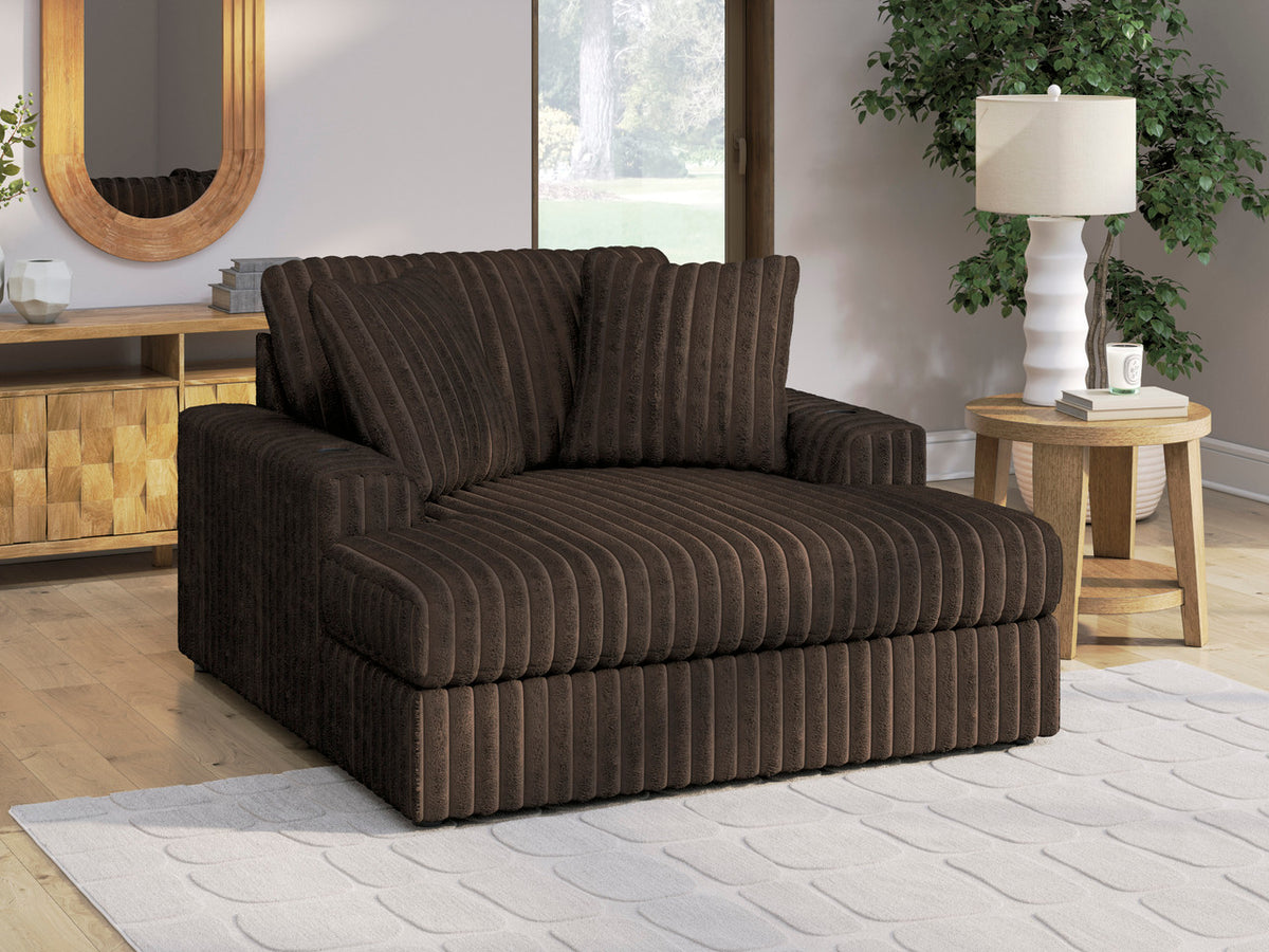 BOCELLI Chocolate Corduroy 64" Wide x 68" Depth Oversized Chaise with Cupholders