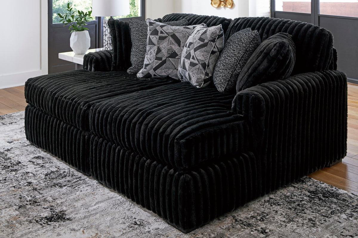 BOCELLI Black Corduroy 80" Wide x 65" Depth Oversized Double-Chaise