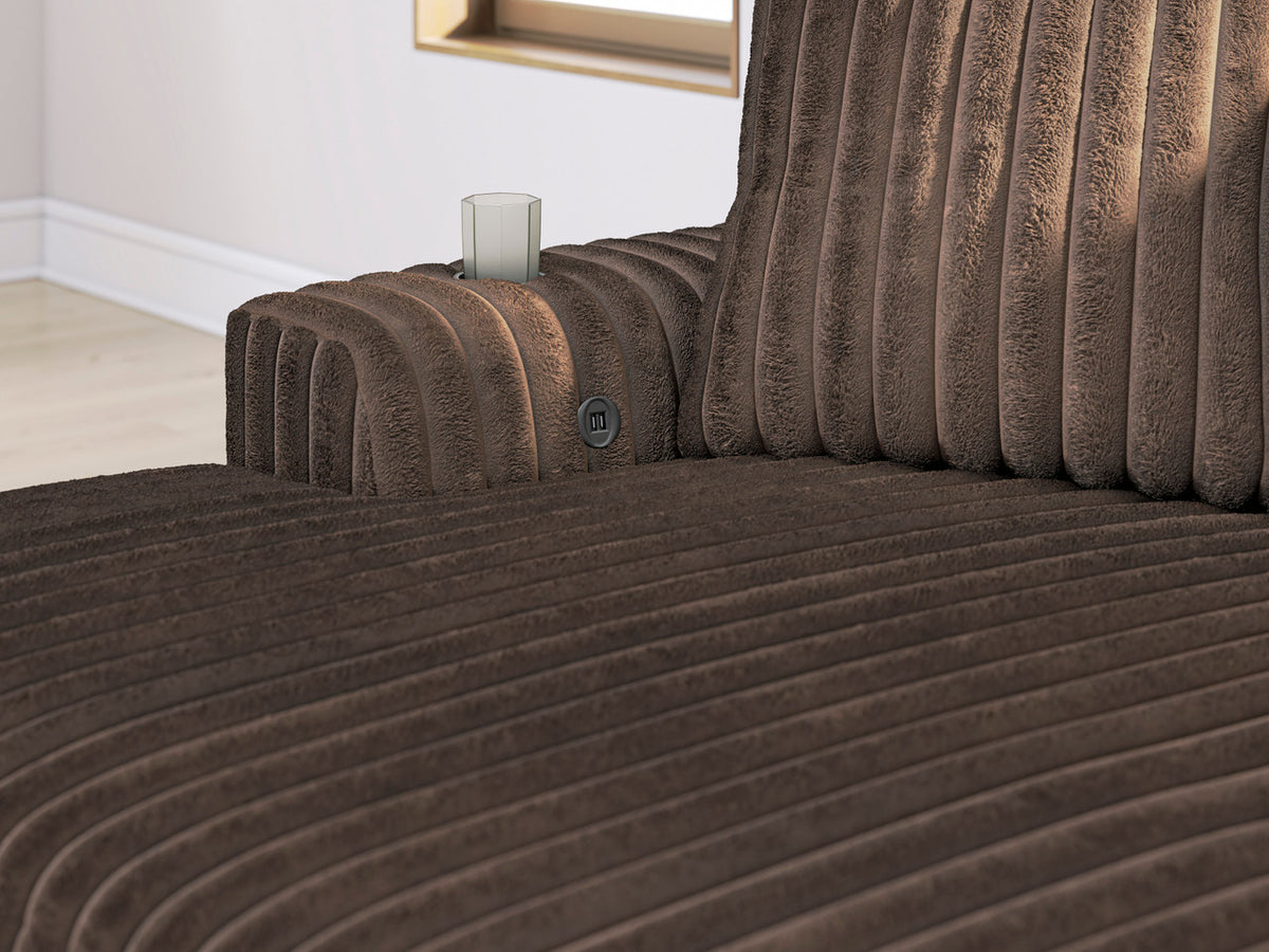 BOCELLI Chocolate Corduroy 64" Wide x 68" Depth Oversized Chaise with Cupholders