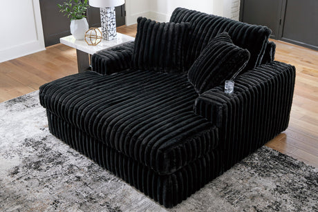 BOCELLI Black Corduroy 64" Wide x 68" Depth Oversized Chaise with Cupholders