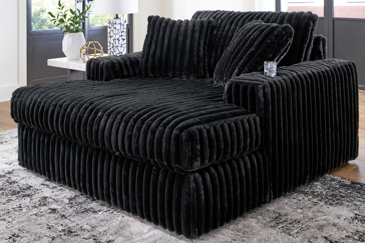 BOCELLI Black Corduroy 64" Wide x 68" Depth Oversized Chaise with Cupholders