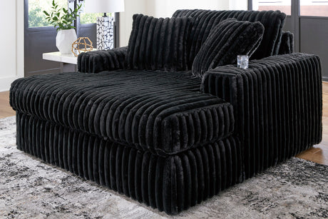 BOCELLI Black Corduroy 64" Wide x 68" Depth Oversized Chaise with Cupholders