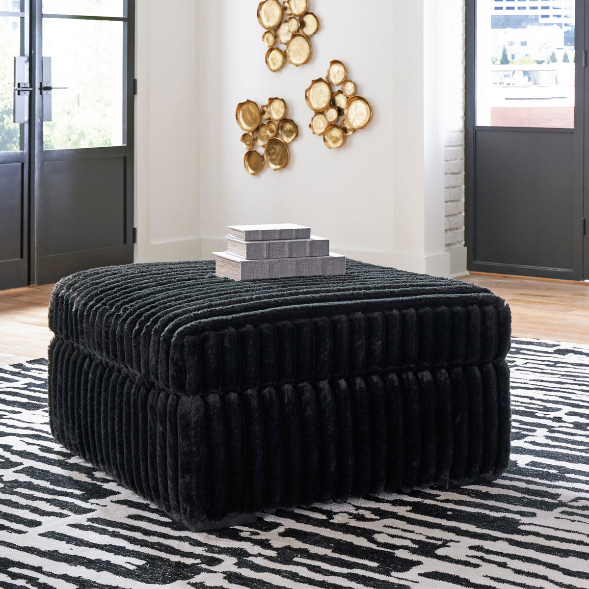 BOCELLI Black Corduroy 39" Wide Oversized Ottoman