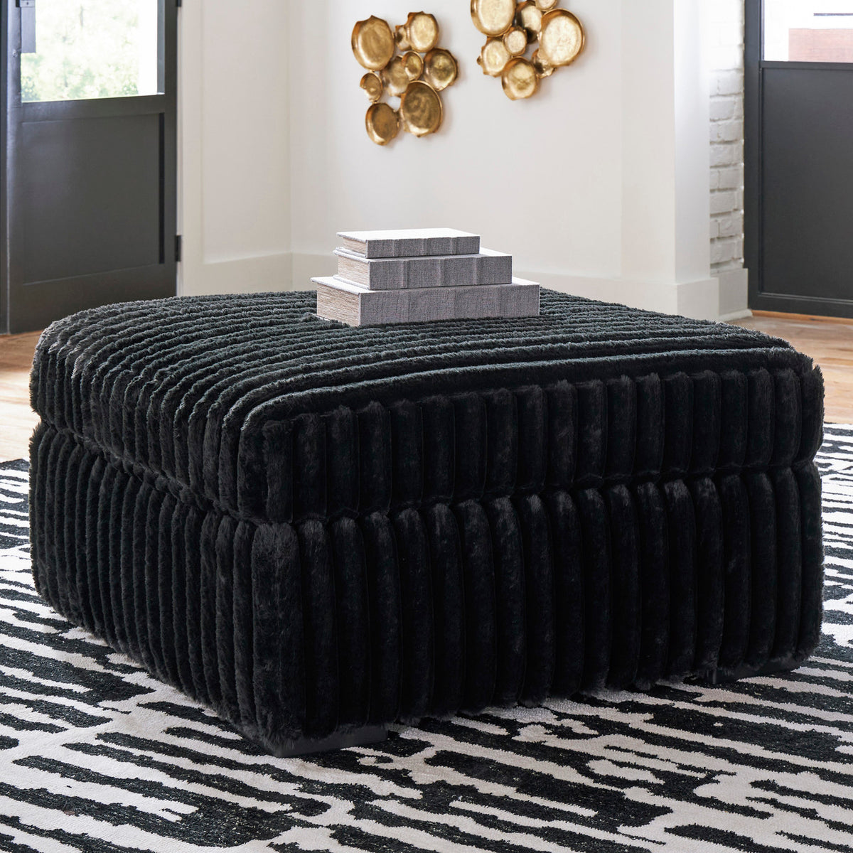 BOCELLI Black Corduroy 39" Wide Oversized Ottoman
