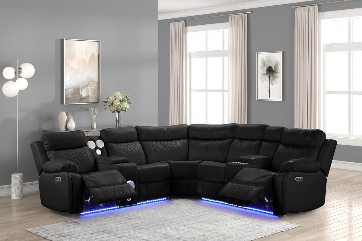 BORGNE Black 100" Wide Power Reclining Sectional with Speakers