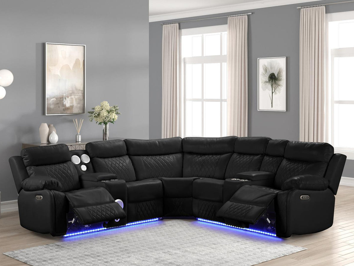 BORGNE Black 100" Wide Power Reclining Sectional with Speakers