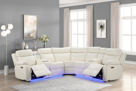 BORGNE White 100" Wide Power Reclining Sectional with Speakers