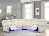 BORGNE White 100" Wide Power Reclining Sectional with Speakers