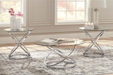 BOSANOVA Chrome Metal & Clear Glass 3 Piece Table Set