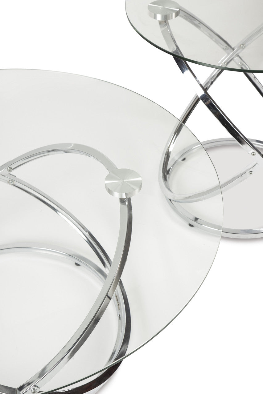 BOSANOVA Chrome Metal & Clear Glass 3 Piece Table Set