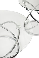 BOSANOVA Chrome Metal & Clear Glass 3 Piece Table Set