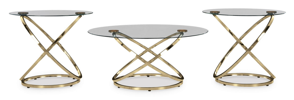 BOSANOVA Gold Metal & Clear Glass 3 Piece Table Set