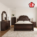 BOWEN Dark Cherry Bedroom Set with Marble Tops