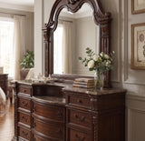 BOWEN Cherry Brown 69" x 91" Height Dresser & Mirror with Marble-Tops