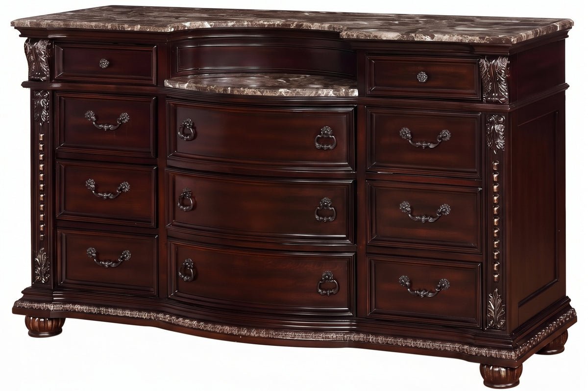 BOWEN Cherry Brown 69" x 41" Height Dresser with Marble-Tops