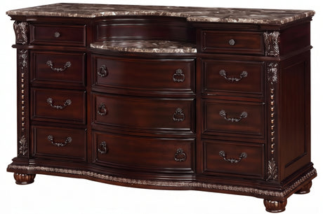 BOWEN Cherry Brown 69" x 41" Height Dresser with Marble-Tops