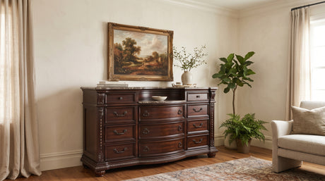 BOWEN Cherry Brown 69" x 41" Height Dresser with Marble-Tops