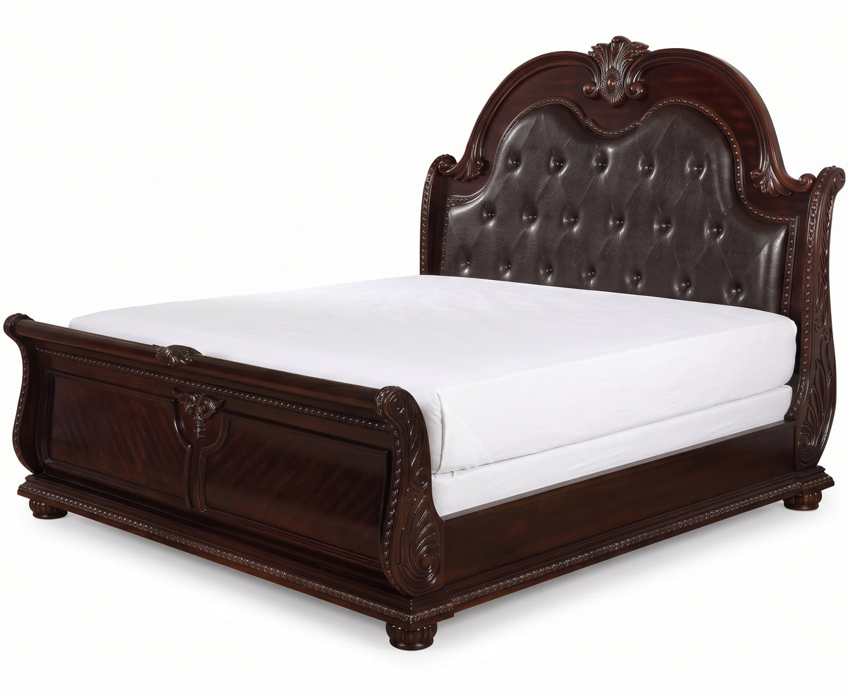 BOWEN Dark Cherry Bedroom Set with Marble Tops