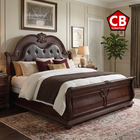 BOWEN Dark Cherry Bedroom Set with Marble Tops